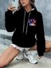 Ladies' Autumn&Winter Long Sleeved Christmas Party Hoodie 3D Christmas Snowman Rose Print Loose Pocket Drawstring Casual Hoodie