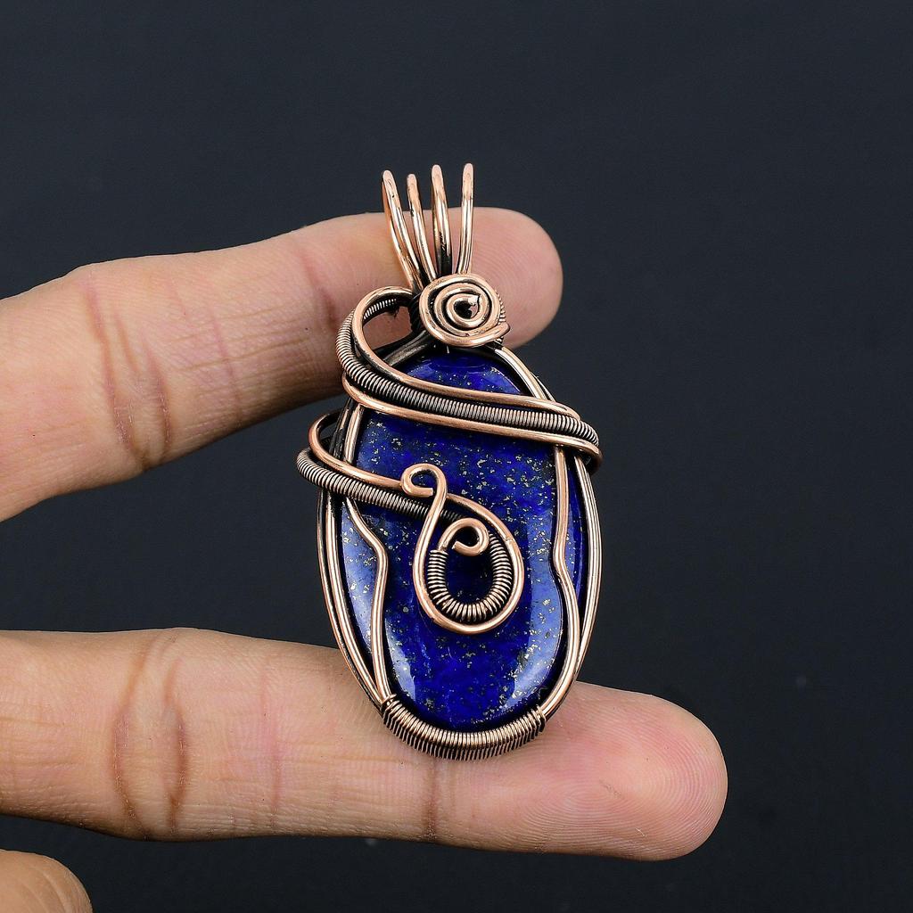 Lapis Lazuli Pendant Handmade Gemstone Jewelry, 999 Copper Wire Wrapped Pendant ,Unique Design Jewelry Pendant