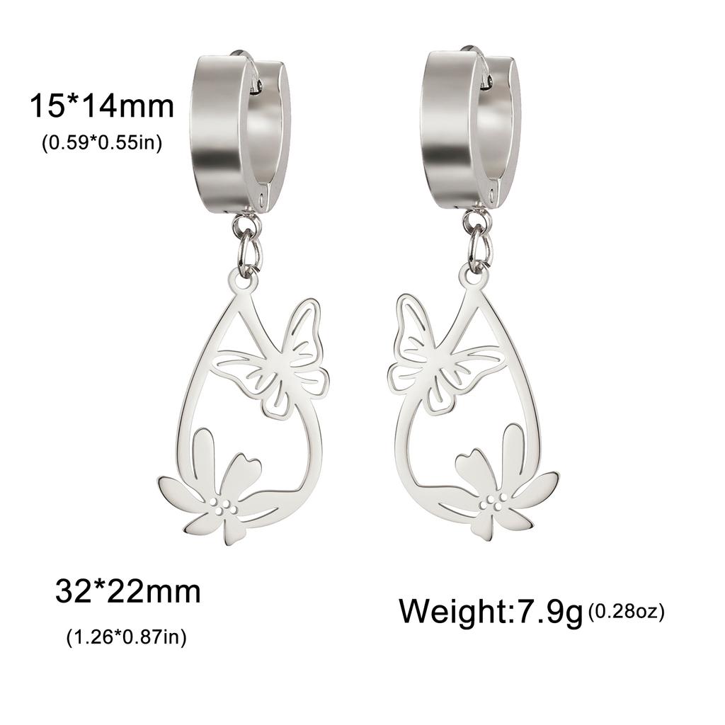 Teamer Butterfly and Flower Waterdrop Pendant Earrings Women Girls Stainless Steel Gold Color Hoop Earring Bohemian Jewelry Gift