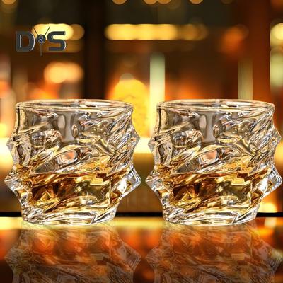 1/2/4Pcs Glass Whiskey Glasses Heavy Thick Bottom Bar Bourbon Glasses Faux Crystal Whisky Twisted Glass Tumblers Poker Night Drinkware