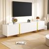 190 cm TV Cabinet, 3 Doors, 2 Drawers, White with Gold and Wood Grain