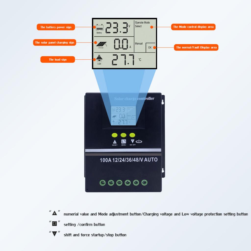 30A/ 60A/100A 12V 24V 36V 48V Battery Charger with LCD MPPT AUTO Solar controller