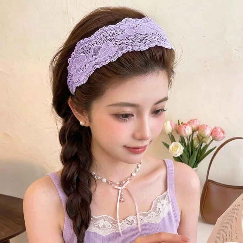 Lace Hair Band for Women, Wide Flower Headband, Elastic Hairwrap for Daily Grooming, Makeup Prep, Casual Wear, and Daily Styling