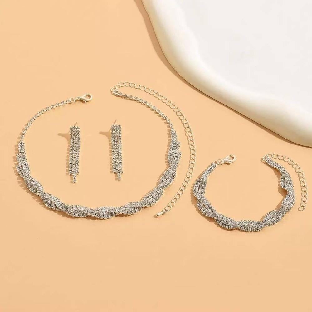 Elegant Rhinestone Necklace Luxury Necklace Earrings Set Wedding Accessories  Party Events