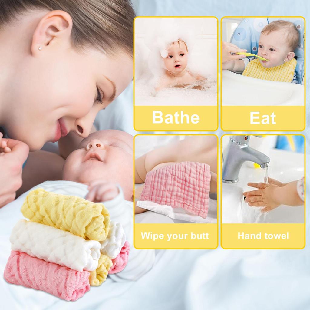 5/6 Pack Baby Muslin Washcloths 6-Layer Thick Cotton Gauze Soft Absorbent Newborn Face Towel for Bathing Feeding Sensitive Skin Reusable Wipes