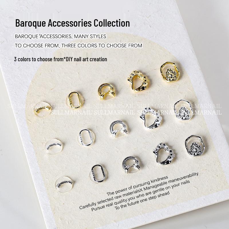 

Baroque Metal Nail Art Ornaments: Gold & Silver Concave-Convex Frames, 5pcs