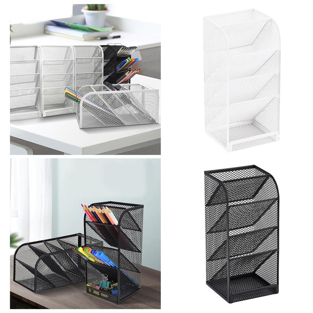 Metal Pen Organizer For Desk Mesh Functional Art Supply Pencil Holder With 5 Compartments For Office Home School Workspace