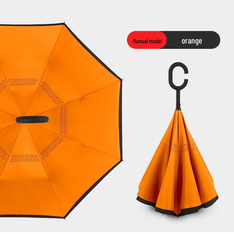 Custom Reverse Car Umbrella with Hands-Free C-Shaped Handle - Business Long Handle Umbrella with Logo Print for Men