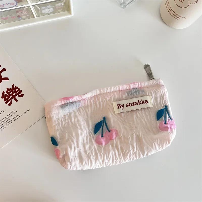 Women's Floral Korean Makeup Bags Cosmetic Bag Organizer Pouch Travel Make Up Toiletry Bag Canvas Beauty Case Pencil Case