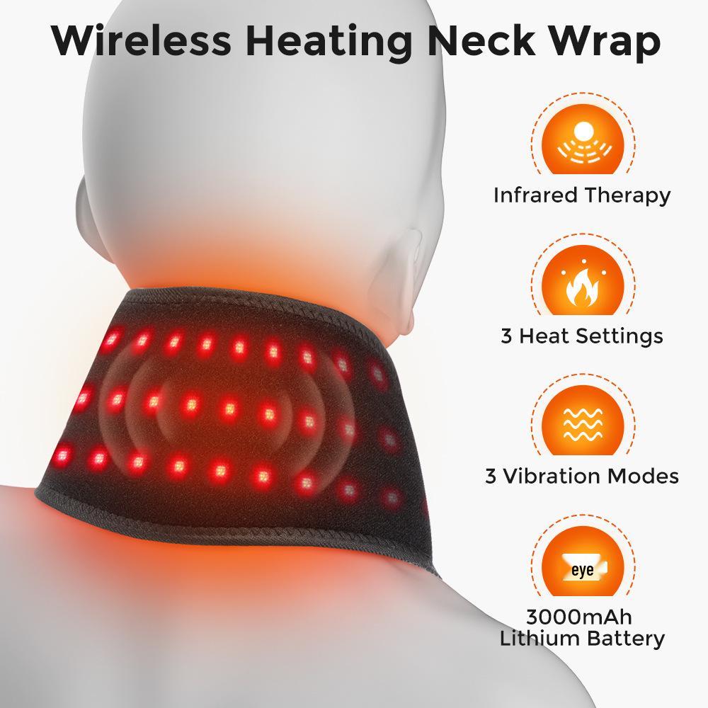 Red Light Heating Neck & Wrist Support with Vibration Massage – 660/850nm Therapy Heat Pack.