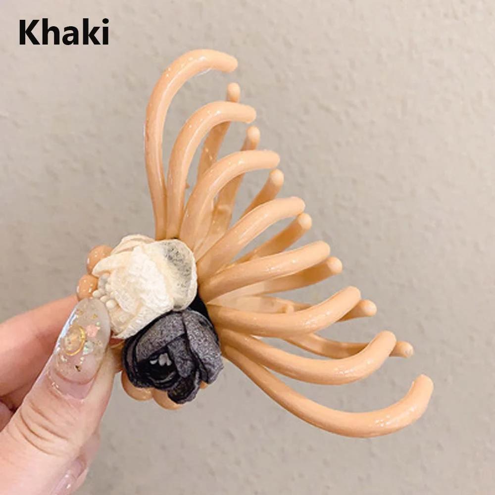 Camellia Hairpin Grasping Clip Large Hair Clip Headwear for Women Back of Head Spoon Coiled Hair Medium Hair Grabbing Clip