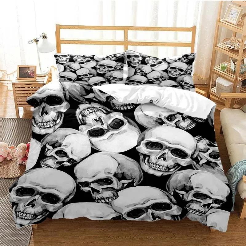Socker Skalle Påslakanset Queen Size Blommor Skelett Sängkläder Dubbelt Sängklädesset Med Örngott King Size Skalle Täcke