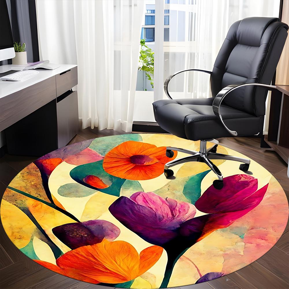1pc Floral Abstract Office Round Area Rug, Indoor Mat Suitable ForOffice, Under Office Chairs Bedroom Living Room Home Decor, Room Decot050