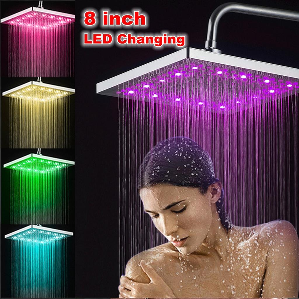 Buy 8 Inch LED Rainfall Square Shower Head Automatically 7 Color ...