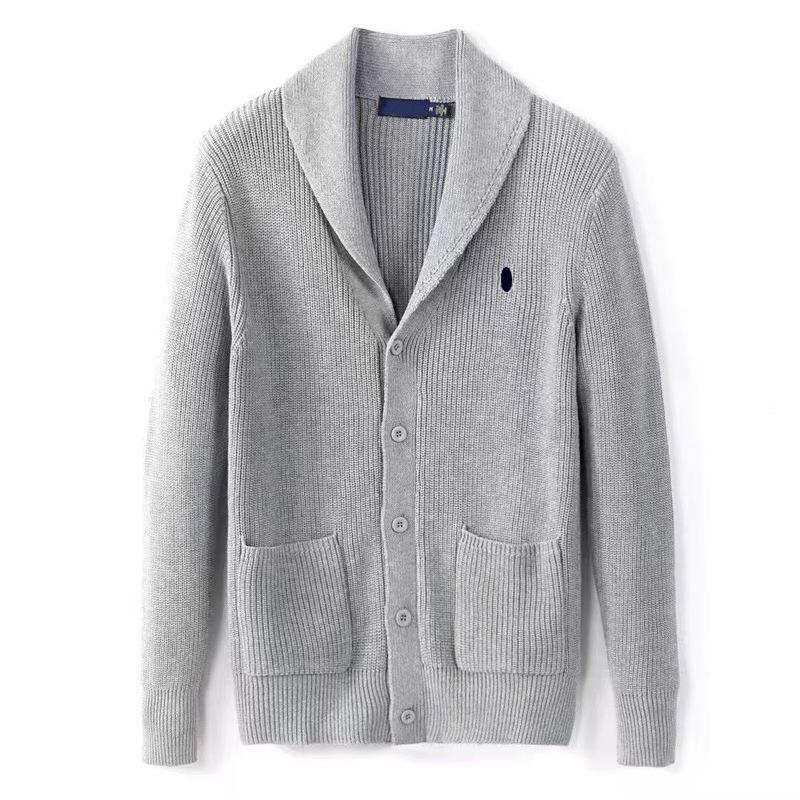 Men's Casual Knit Cardigan with Horse Design - Long Sleeve, Lapel, and Pocket.