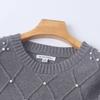 Foreign Trade Europe and America Women Knit 2025 Autumn New Round Neck Pullover Loose Pearl Decoration Sweater