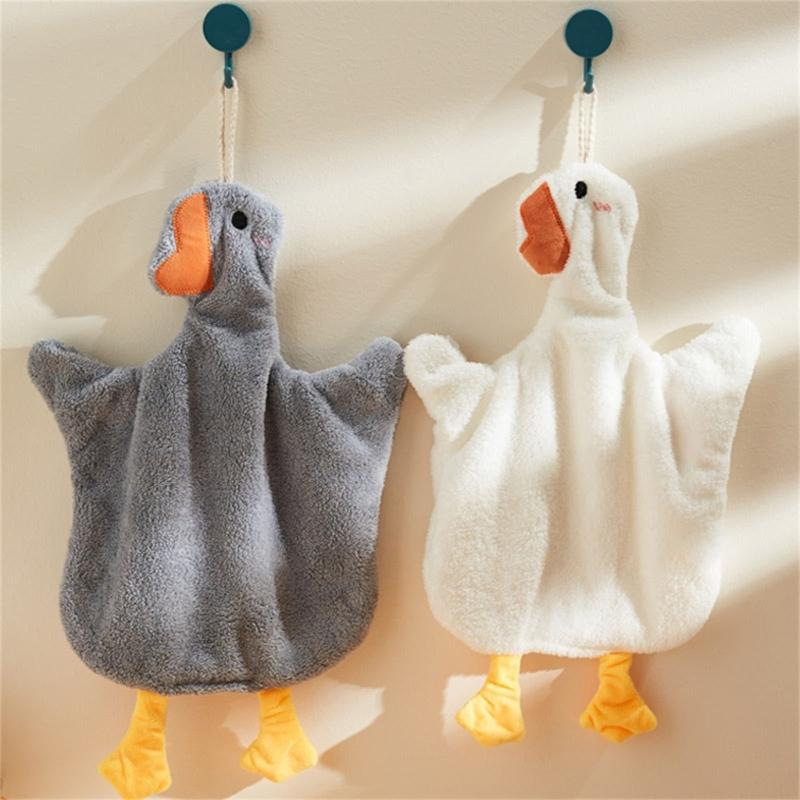 2Pack Hanging Gooses Shape Hand Towels Soft Corals Fleece Absorbent Kids Cleaning Wipe for Bathroom Kitchen Towel