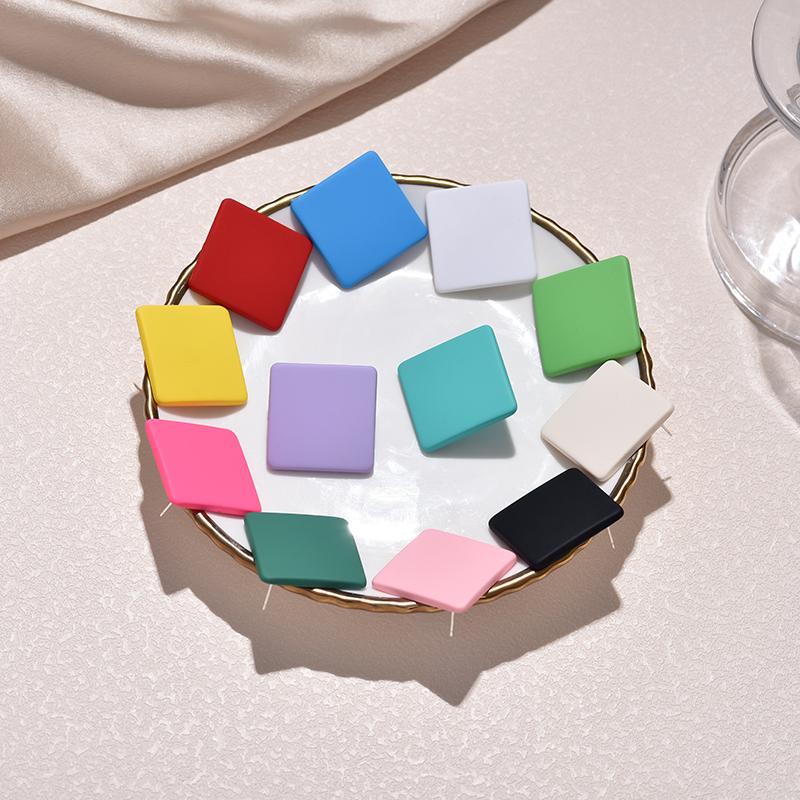 Pendientes Cuadrados de Color Caramelo de Moda Para Mujer Geométricos Grandes Azules Rojos Negros Pintura Escarchada INS Coreanos de Acrílico Sólido