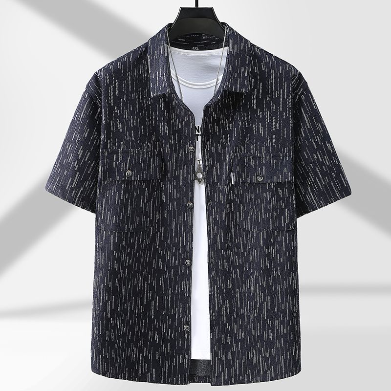 Short-sleeved Shirt Suit Men's Plus Size Summer Plus Fat Plus Denim Shirt Suit