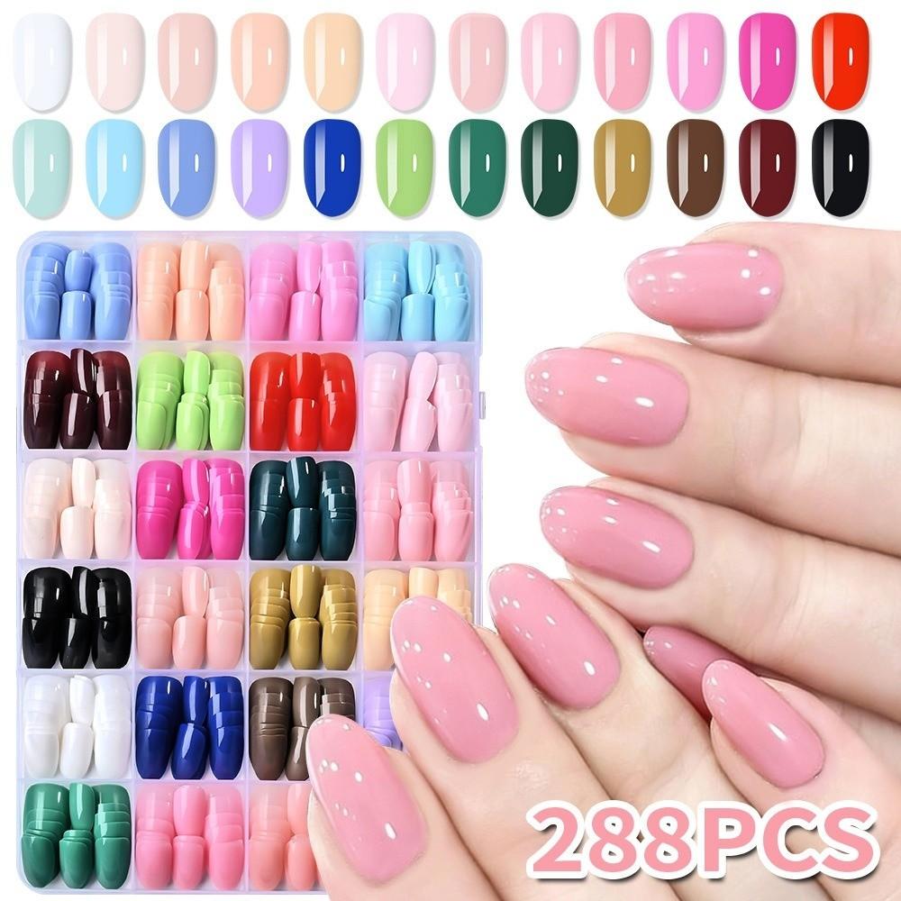 288pcs Colorful French Tip Nails Medium Square Fake Nails New Press On Nails  for Women 288pcs mix almond