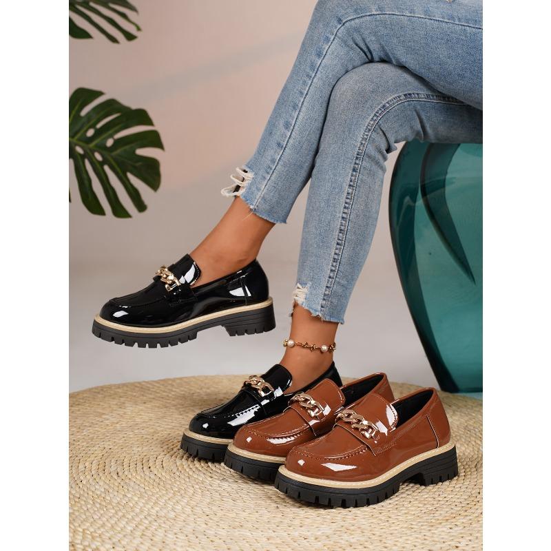 Metal Chain Low-top Shoes 2025 Autumn New Platform Muffin Kick Plus-size Loafer Girl