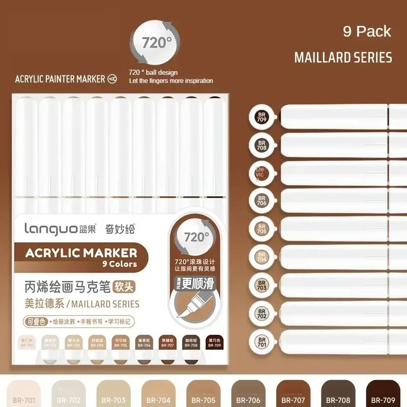 Languo 207/9 Direct Liquid Acrylic Paint Pens Brush Color Marker Pen for Rock Painting Stone Ceramic DIY Art Supplies Stationery