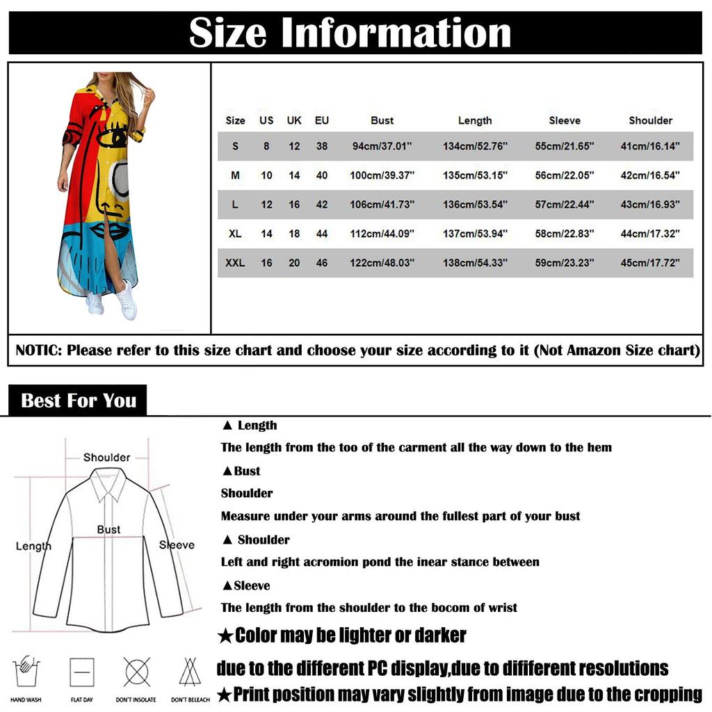 Ladies Fashion Long Sleeve Button Print Shirt Dress Long Dress