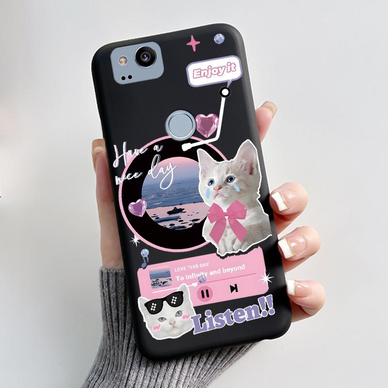 Cute Case For Google Pixel 2 / Pixel 2XL Printing Shell Pixel 1 XL Pixel1 Protective Cover Soft Silicone Cartoon Black Casing