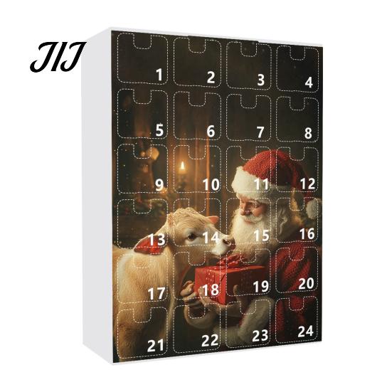 Christmas Tree Pendant Decoration Set Advent Calendar, 24 Day Countdown Box with Highland Cow Creative Souvenir for Family Acrylic Pendants,