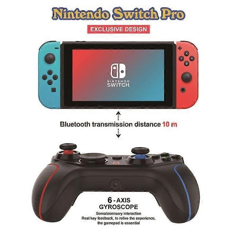 Wireless Controller for Nintendo Switch - PIMPIMSKY - 6 Axis - Adjustable Vibration - Black