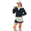 Womens Color-Block Tennis Top With Turn-Down Collar High-Waisted A-Line Pleated Skirt Set Winter Outdoor Casual Sport