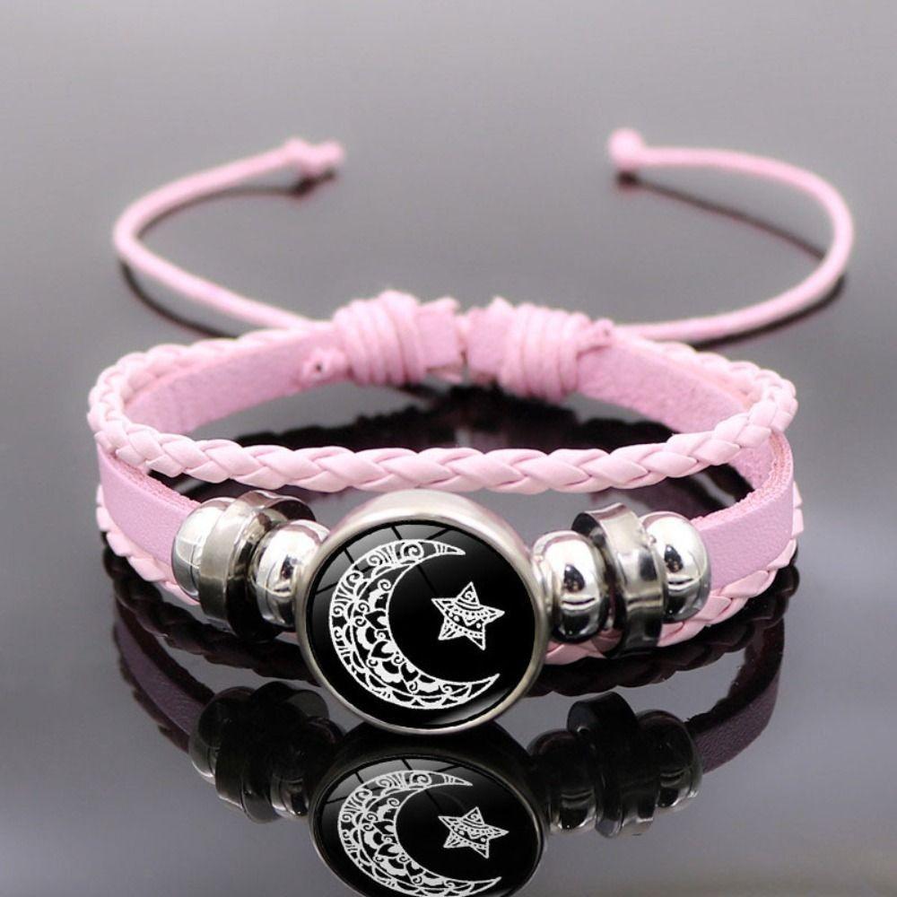 Three-layer Leather Bracelet Sun Moon Knitted Hand Chain Punk Bead Woven Bracelet  Gift