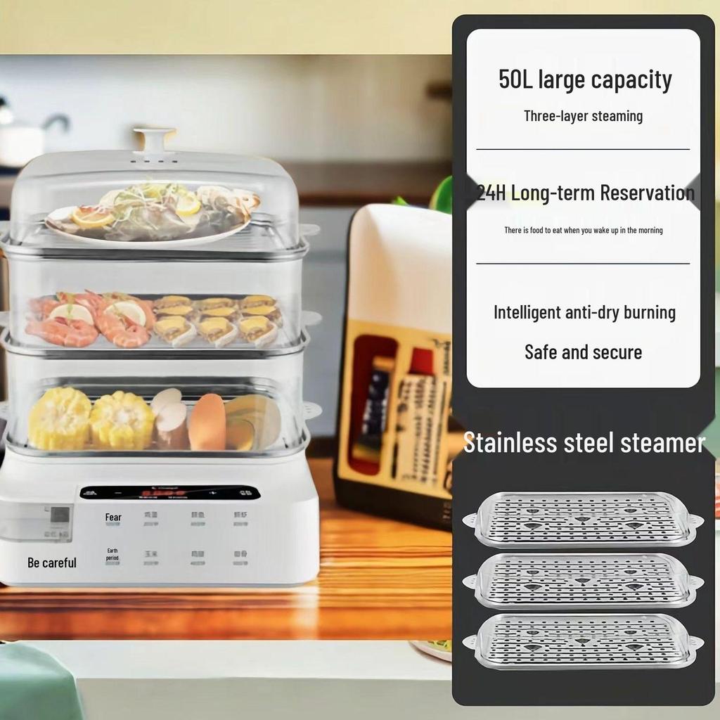 Smart Electric Steamer: Multi-functional, Three-layer Breakfast Maker with Temperature Control and Auto Power Off