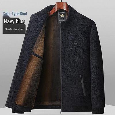 Herren Plus Samt Chenille Woll Wintermantel - Warme Jacke für mittleres Alter