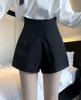 Chic Black & White French V-Neck Bow Shirt with High-Waisted Shorts Set