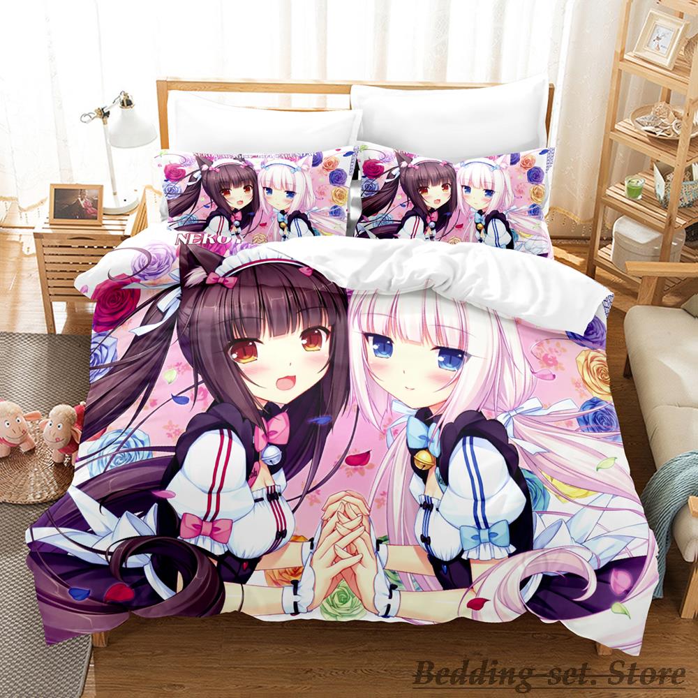 Comforter Kawaii Nekopara Bedding Set Single Twin Full Queen King Size Bed Set Aldult Kid Bedroom Duvet Sets Anime Parure De Lit Bed