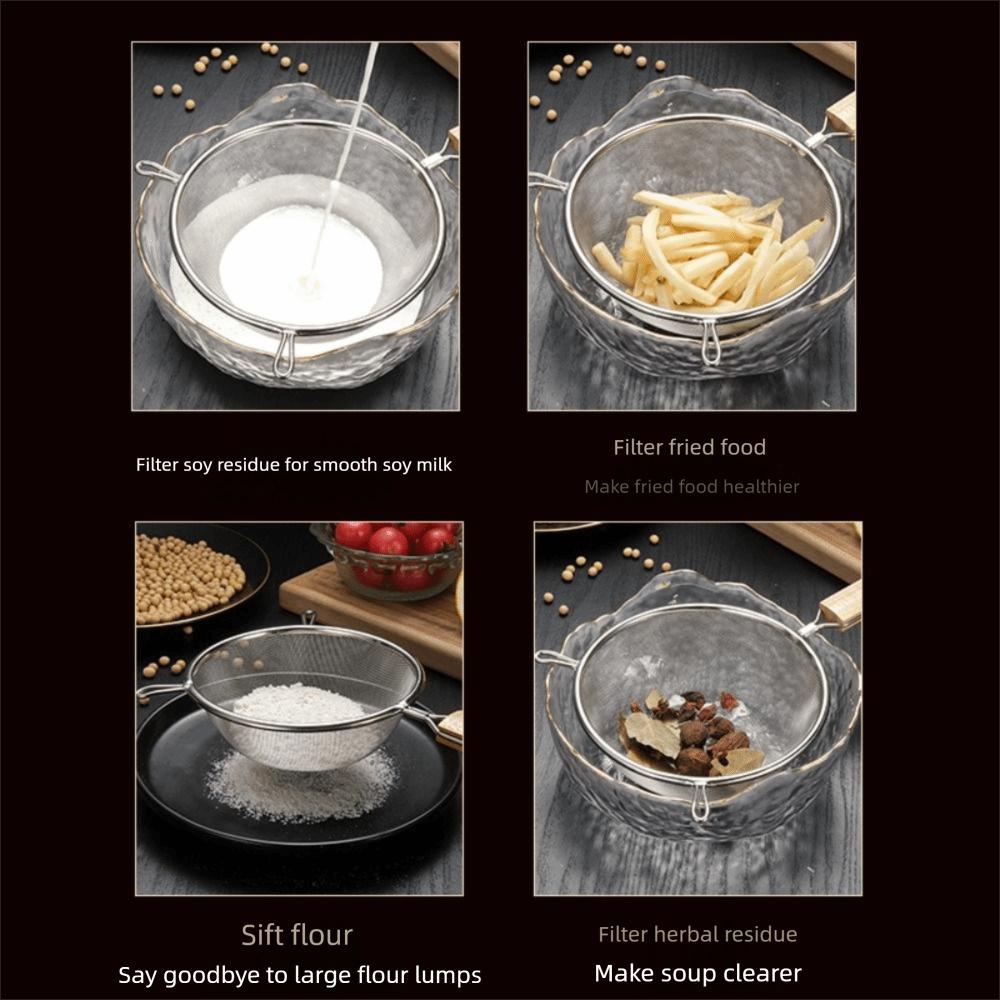 Wooden Handle Food Strainers Easy To Clean Fine Mesh Strainers Cooking Skimmers  for Kitchen