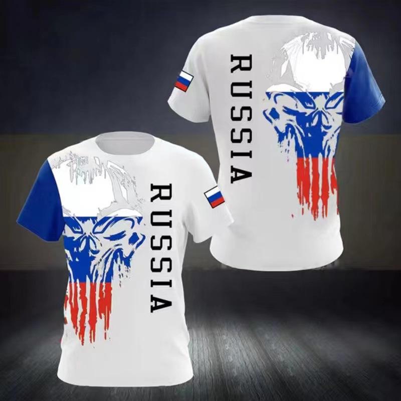 Popular Russian Men's T-Shirt Casual Loose Crew Neck Russian Flag Short Sleeve Top Men's Clothing