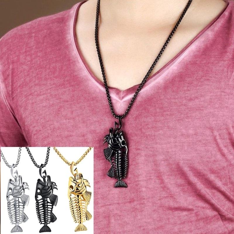 Retro Titanium Fish Bone Whole Pendants Necklace Skeleton At Affordable S Free Real Reviews With Photos Joom - Fish Skeleton Pendant