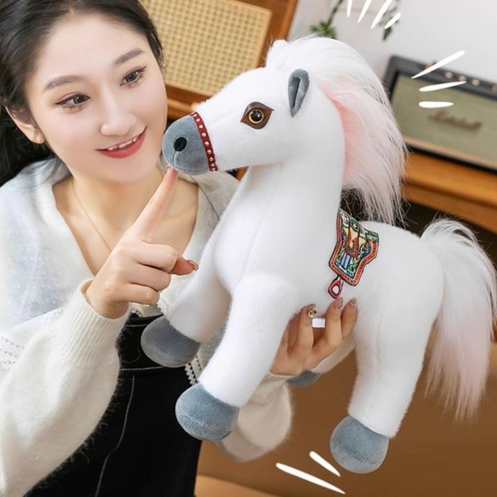 Saddle Standing Foal Plush Doll Long Mane Cartoon Horse Stuffed Toy Room Decoration
