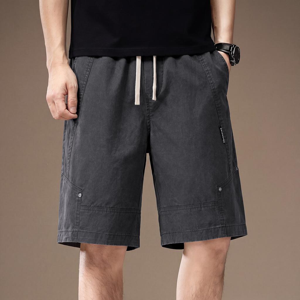 High-end American Retro Pure Cotton Washed Splicing Shorts Men's Summer New Loose and Old Straight Five-point Pants