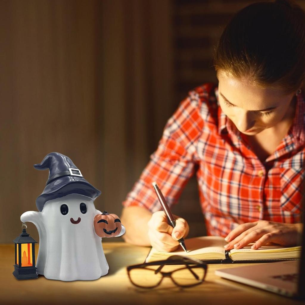 Outdoor Figurine Lights Ghost Statue With Lantern Waterproof Ghost Pumpkin Cute Decoration Lanterns Sculpture For Birthday House