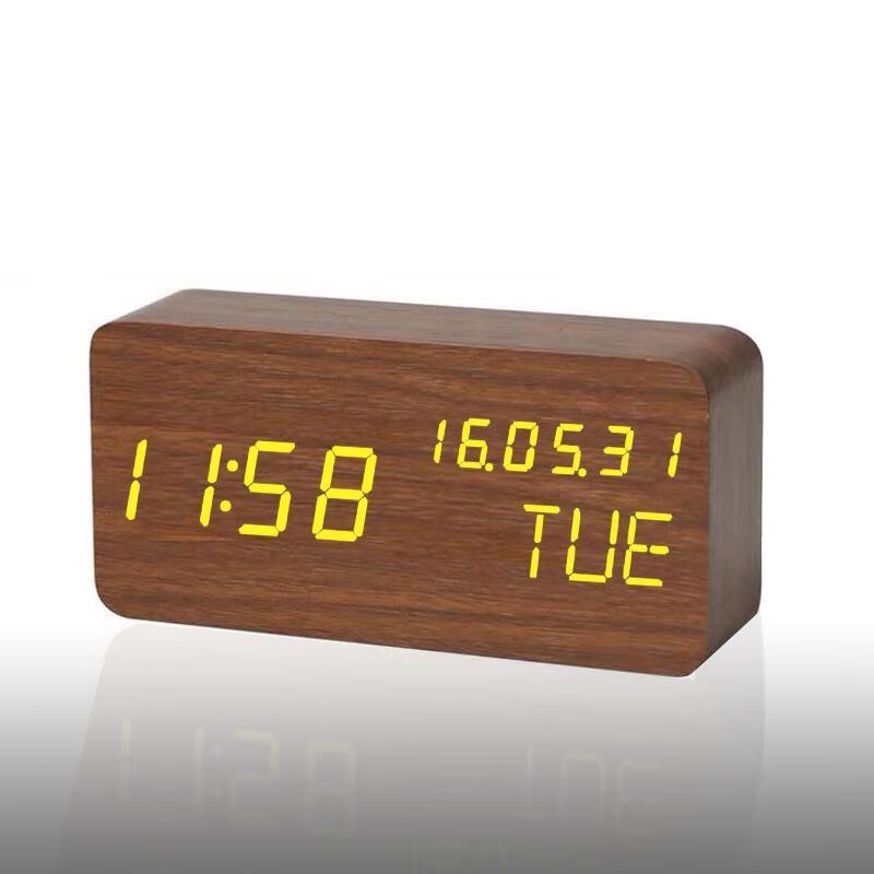 HANDUNYOU Wood Grain Digital Alarm Clock