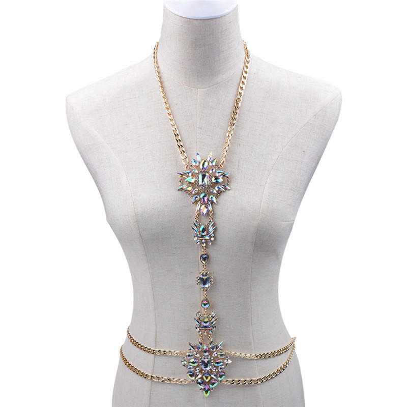 Luxury   Gem Pendant Harness Body Chain Necklace Bikini Jewelry
