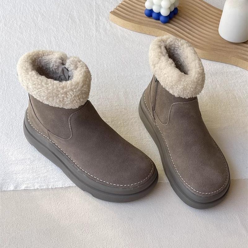 Gu Yunshu Snow Boots Thick-soled Winter 2024 New Lamb Wool Warm Northeast Large Cotton Shoes Casual Short Boots Women