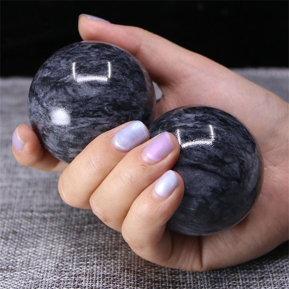 1Pair 50mm Natural Jade Baoding Ball Fitness Handball Quartz Sphere Relaxation Hand Wrist Exercise Massage Therapy Healing Stone