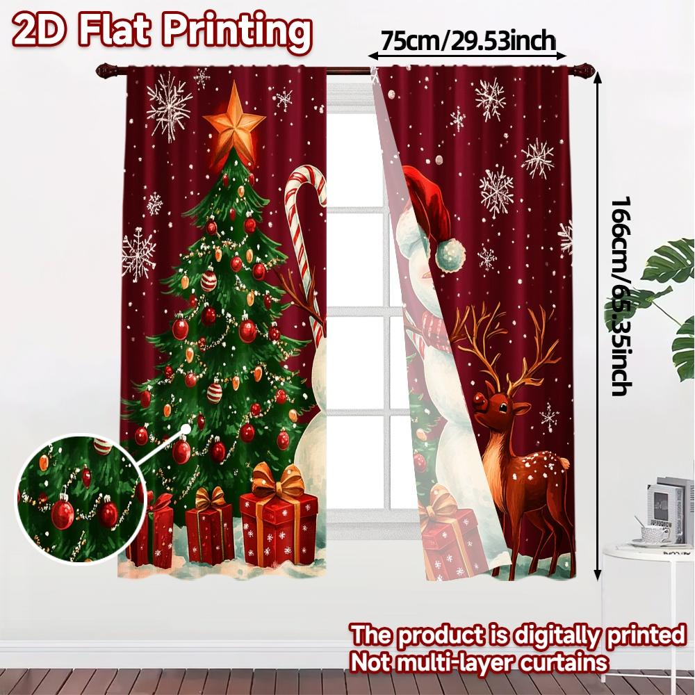 2pcs,Curtains Cute Snowman Deer Christmas Tree (2) Modern Curtains Digital Printed Semi-Sheer Curtains Festive for Kitchen,