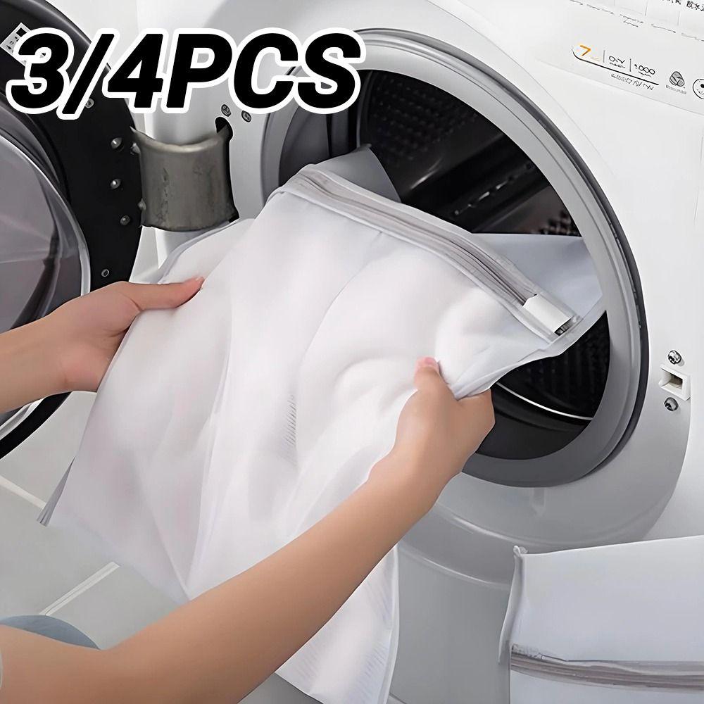 3/4Pcs Zippered Closure Mesh Laundry Bag Durable Mesh Clothing Organizer  Washing Machines