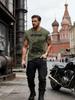 Men's Olive Green Veteran T-Shirt with Russian Flag, Tactical Soldier Print, Patriotic Military Crew Neck Short Sleeve for Men