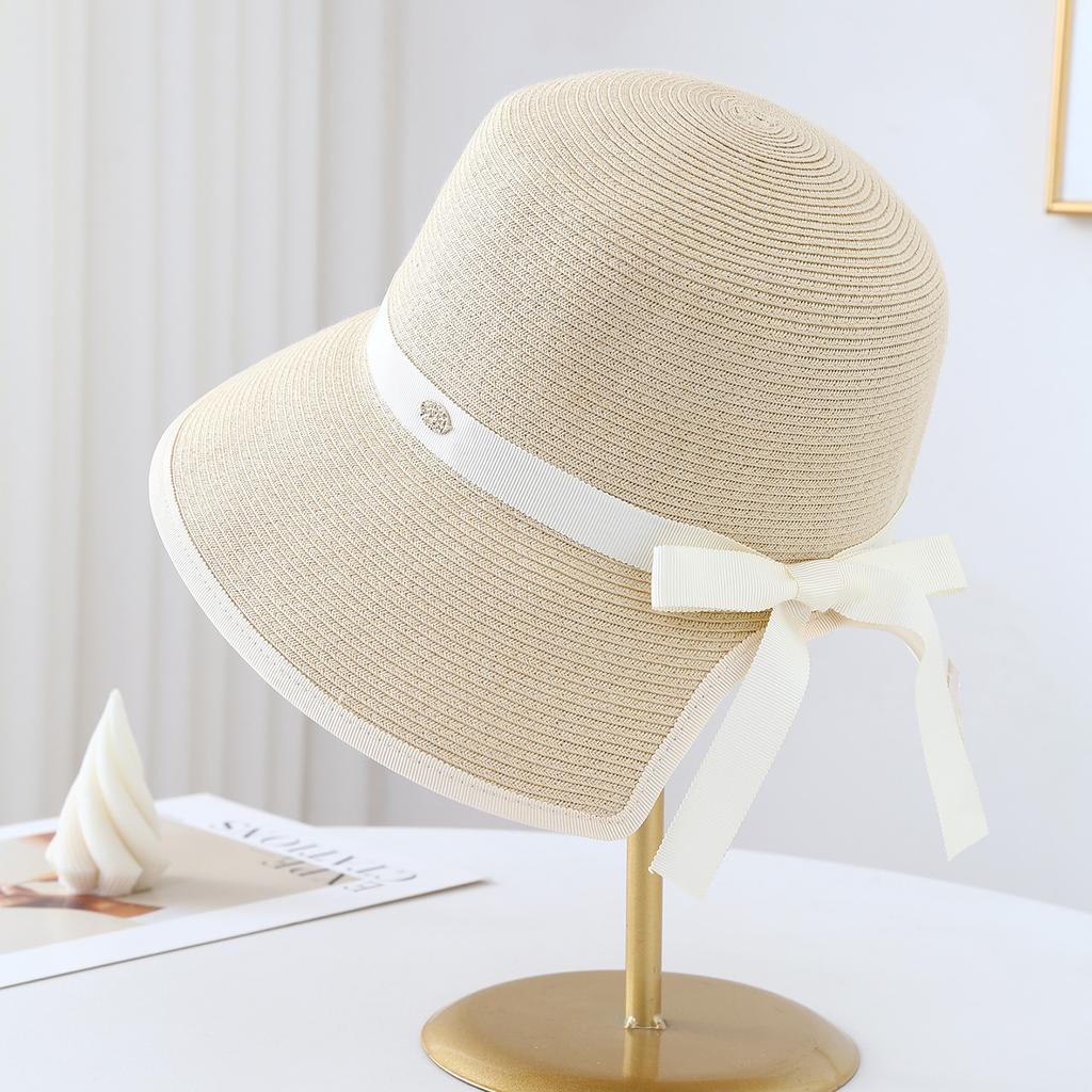New Korean Bow Encryption Straw Hat Women's Travel Seaside Vacation Beach Hat Summer Sunscreen Sun Hat